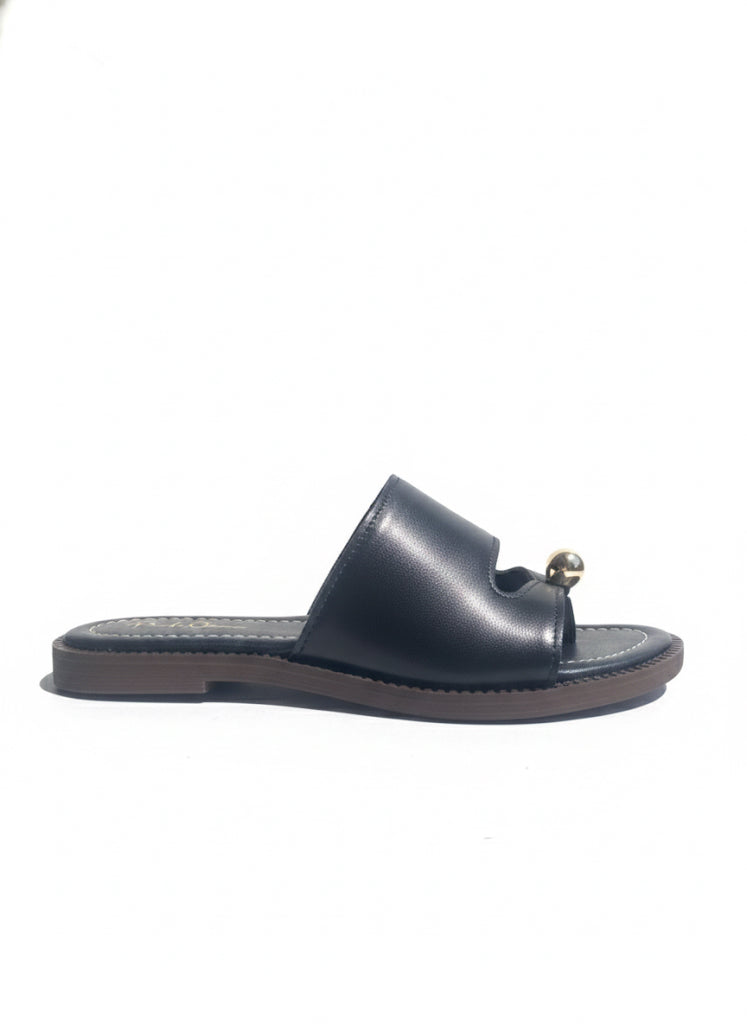 Rasteirinha Feminina Preta Slide Esfera Dourada | Leve, Macia e Elegante - Envio Imediato 🚀