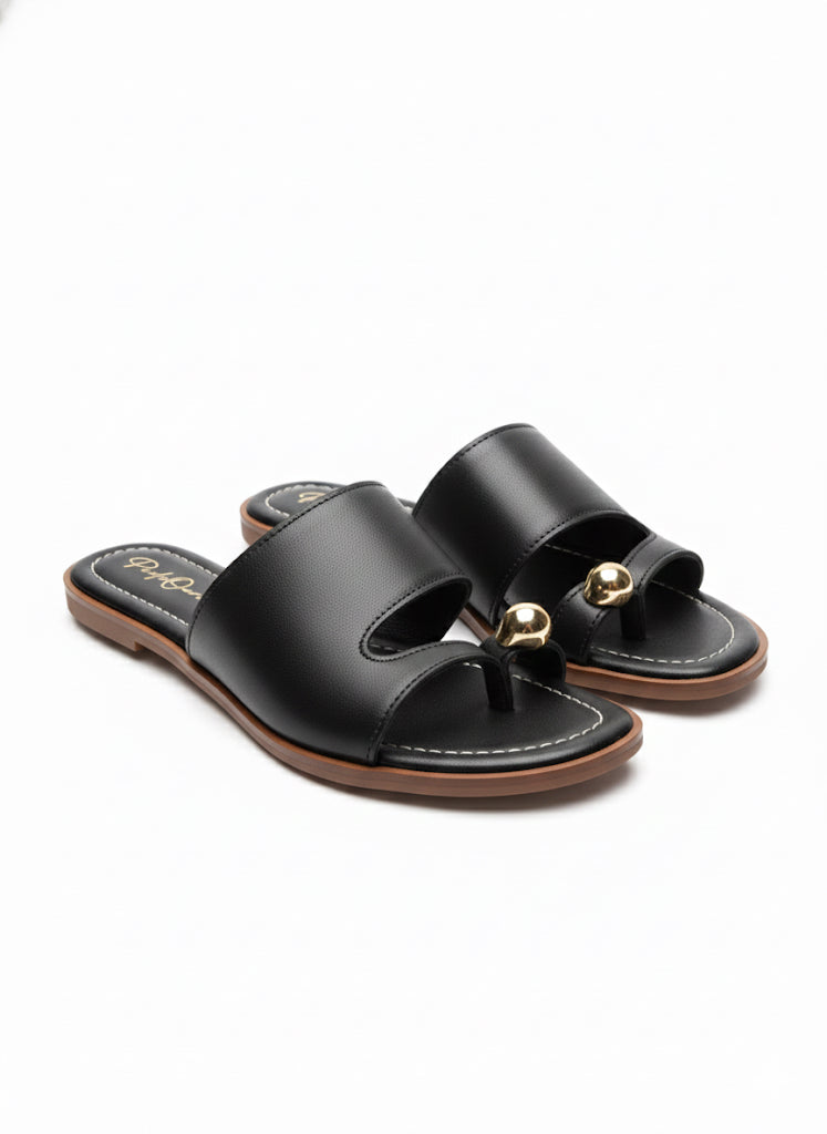 Rasteirinha Feminina Preta Slide Esfera Dourada | Leve, Macia e Elegante - Envio Imediato 🚀