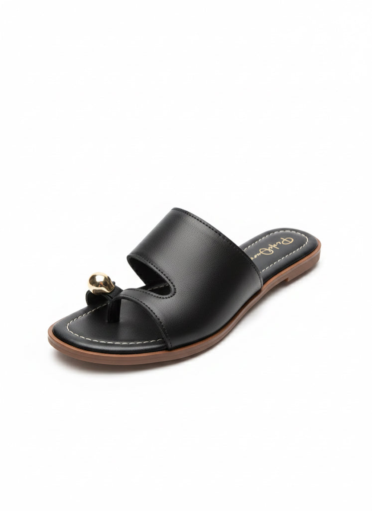 Rasteirinha Feminina Preta Slide Esfera Dourada | Leve, Macia e Elegante - Envio Imediato 🚀